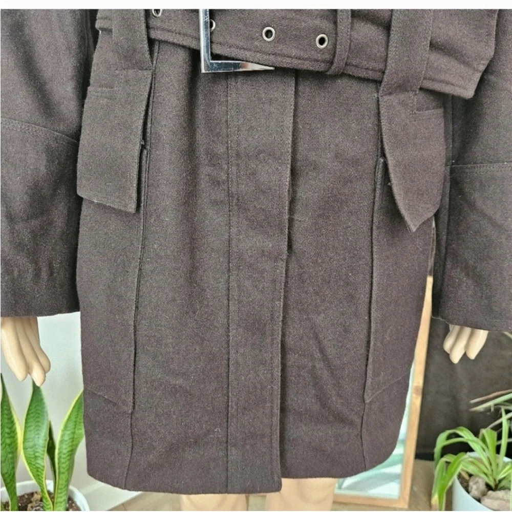 Zara coat size Medium dark chocolate brown wool blend trench belted - Picture 4 of 16